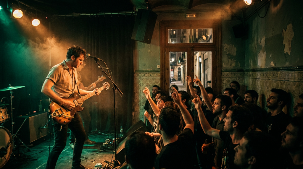 Concierto de rock en una sala de Barcelona con ambiente urbano